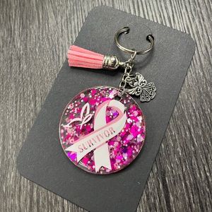 Hand crafted Pink Survivor Breast Cancer keychain